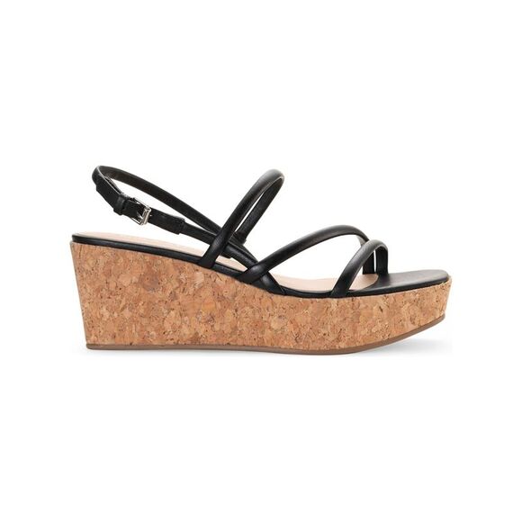 SUN STONE Womens Black 1" Platform CorkBella Toe Wedge Slingback Sandal 9.5 M - Picture 2 of 4